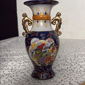 Elegant Multicolor Porcelain Vase with Gold Accents